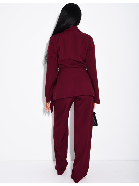 Fitted tie-front blazer and straight-leg trousers suit set