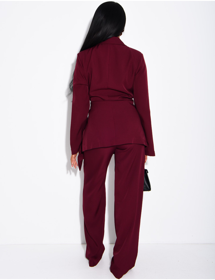 Fitted tie-front blazer and straight-leg trousers suit set