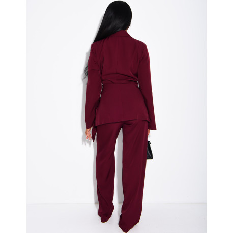 Fitted tie-front blazer and straight-leg trousers suit set