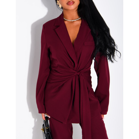 Fitted tie-front blazer and straight-leg trousers suit set