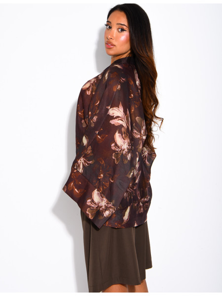 Blouse oversize en voile imprimé à boutons style asiatique