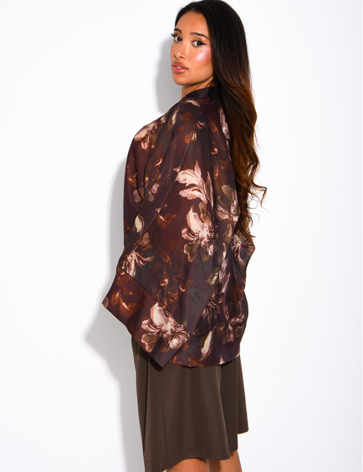 Blouse oversize en voile imprimé à boutons style asiatique