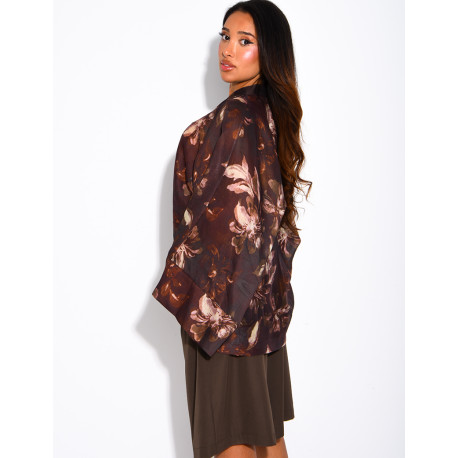 Blouse oversize en voile imprimé à boutons style asiatique