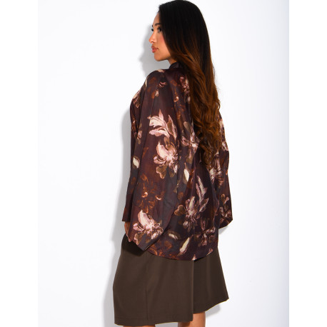 Blouse oversize en voile imprimé à boutons style asiatique