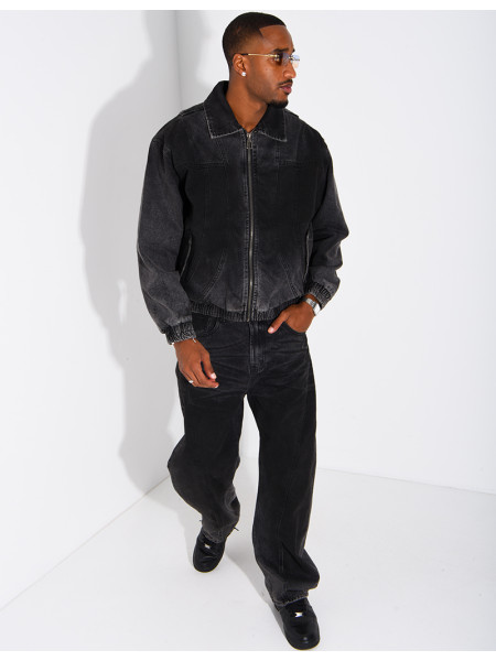 Set aus verwaschener Jeans: Oversize-Jacke und Ballonhose