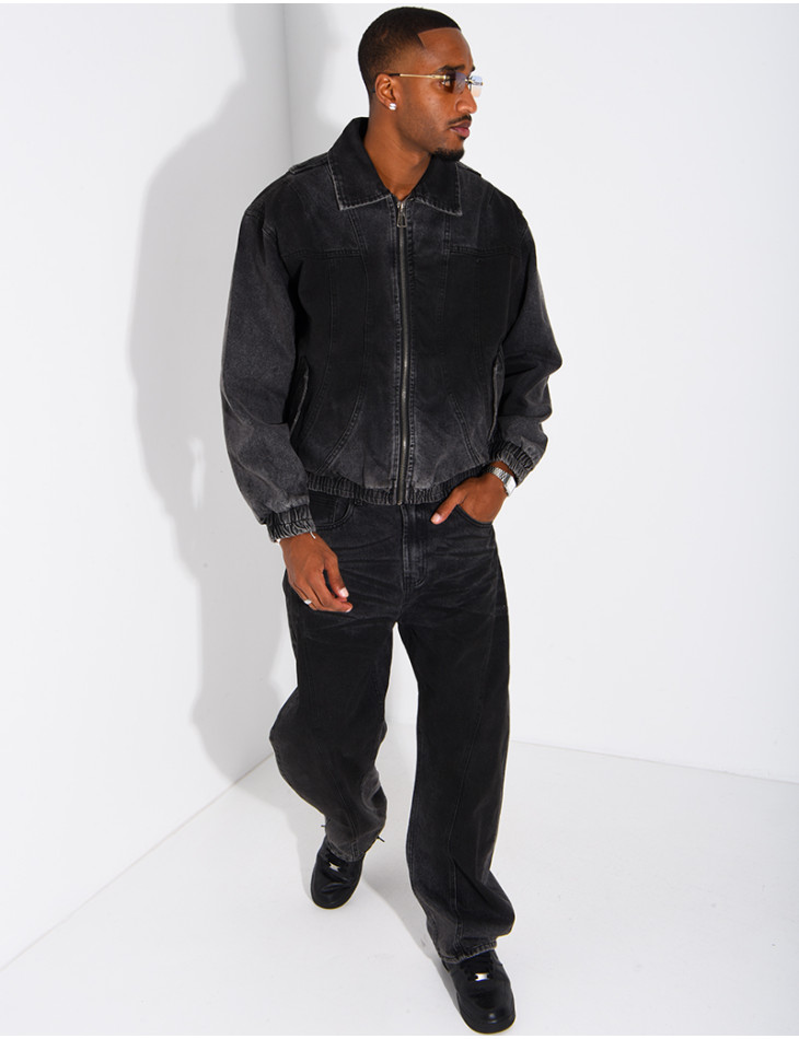 Set aus verwaschener Jeans: Oversize-Jacke und Ballonhose