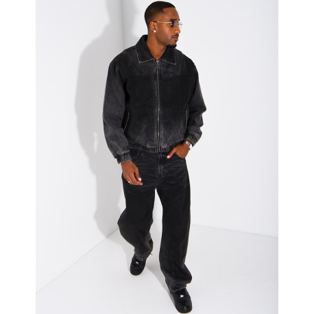 Set aus verwaschener Jeans: Oversize-Jacke und Ballonhose