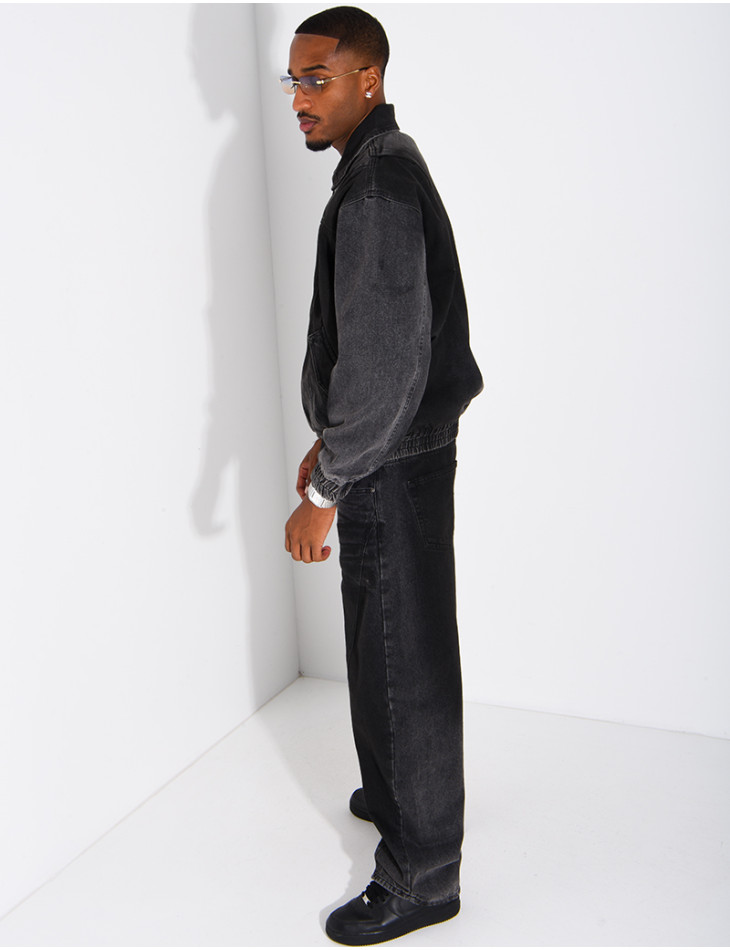 Set aus verwaschener Jeans: Oversize-Jacke und Ballonhose
