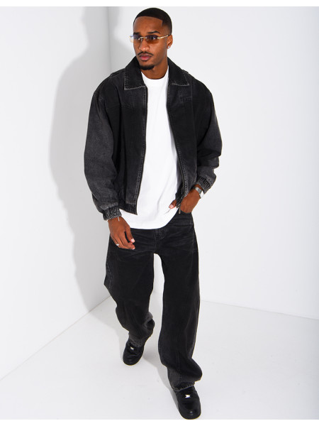 Set aus verwaschener Jeans: Oversize-Jacke und Ballonhose