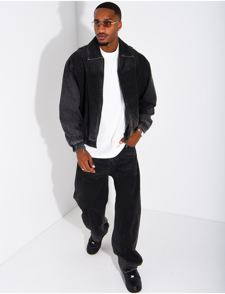 Set aus verwaschener Jeans: Oversize-Jacke und Ballonhose