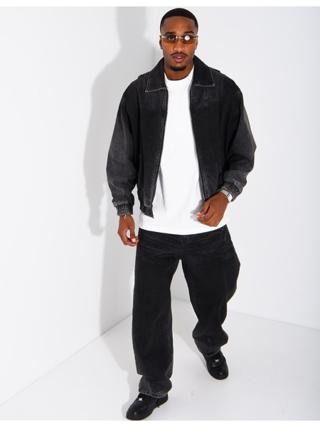 Set aus verwaschener Jeans: Oversize-Jacke und Ballonhose