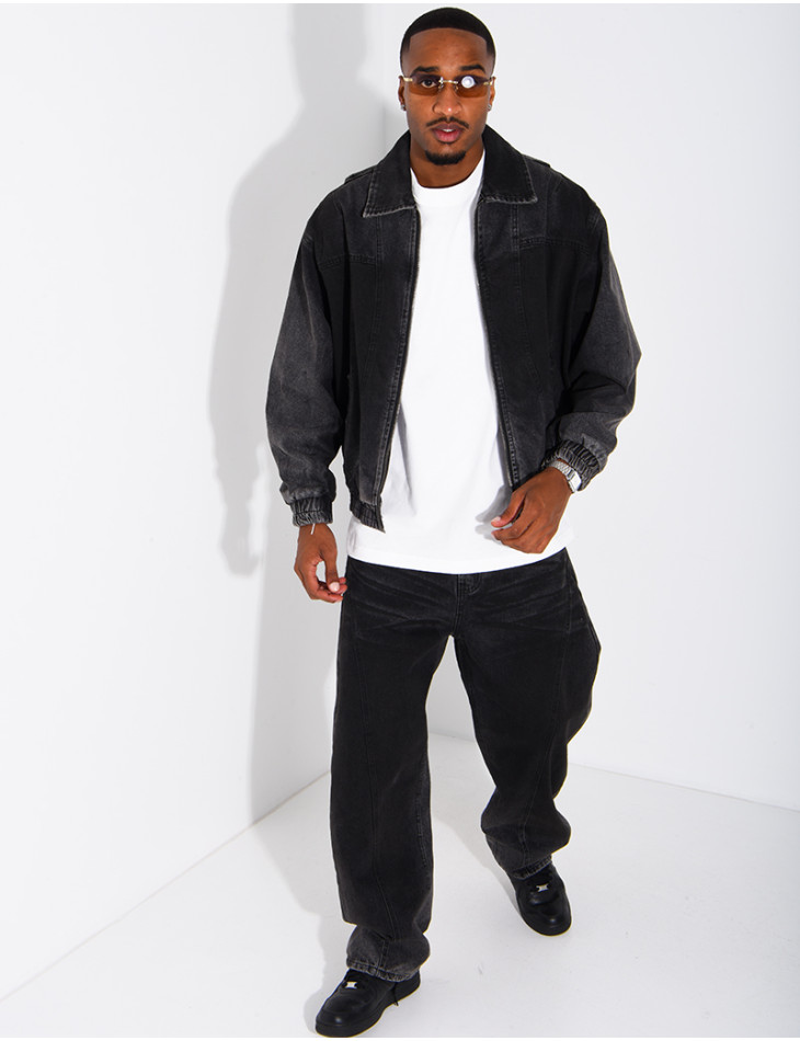 Set aus verwaschener Jeans: Oversize-Jacke und Ballonhose
