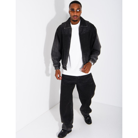 Set aus verwaschener Jeans: Oversize-Jacke und Ballonhose