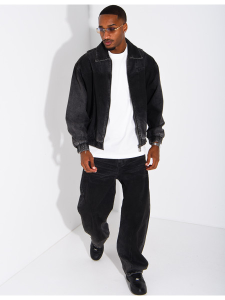 Set aus verwaschener Jeans: Oversize-Jacke und Ballonhose