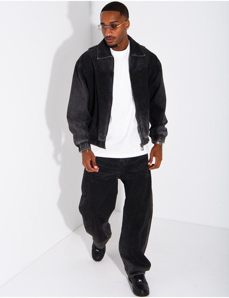 Set aus verwaschener Jeans: Oversize-Jacke und Ballonhose