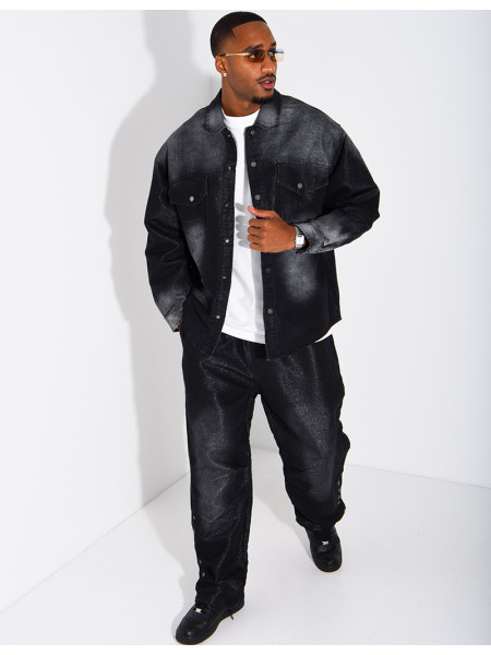 Faded denim set featuring an oversized shirt and jogger-style jeans
