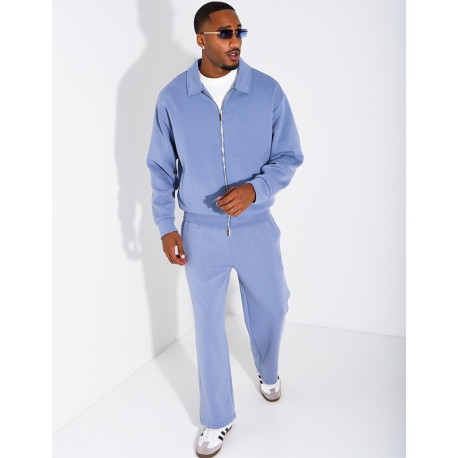 Track suit set with a zippered vest and straight-leg pants