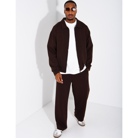 Ensemble de survêtement à gilet zippé et pantalon droit