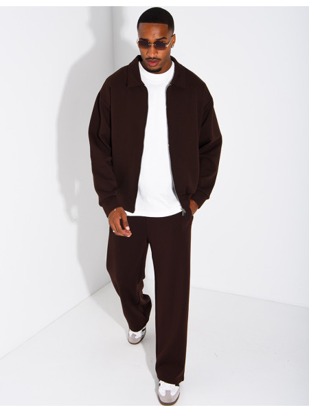 Ensemble de survêtement à gilet zippé et pantalon droit