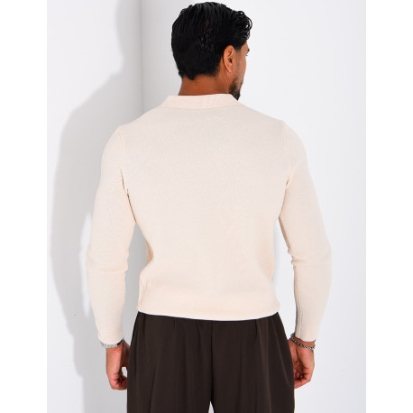 Pull en maille nid d'abeille à col polo zippé