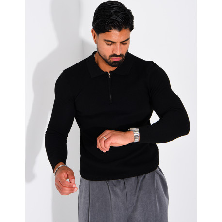 Pullover aus Wabenmuster-Strick mit Polo-Kragen und Reißverschluss
