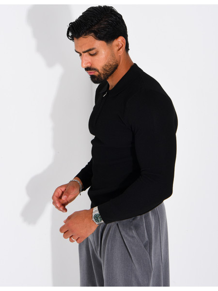 Pullover aus Wabenmuster-Strick mit Polo-Kragen und Reißverschluss