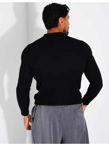 Pullover aus Wabenmuster-Strick mit Polo-Kragen und Reißverschluss