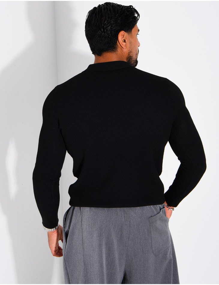 Pullover aus Wabenmuster-Strick mit Polo-Kragen und Reißverschluss