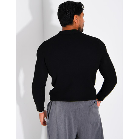 Pullover aus Wabenmuster-Strick mit Polo-Kragen und Reißverschluss