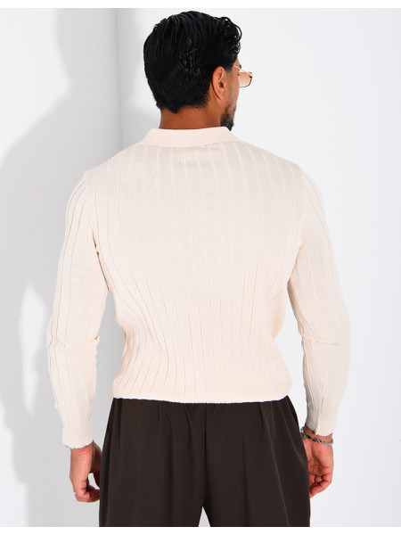 Pullover aus Rippstrick mit Polo-Kragen und Reißverschluss