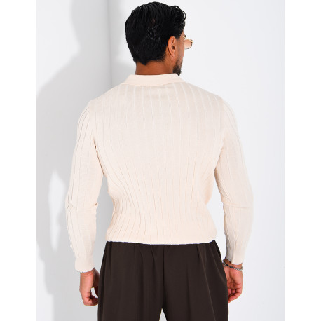 Pullover aus Rippstrick mit Polo-Kragen und Reißverschluss