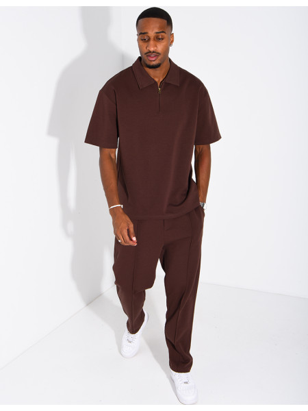 Oversized zippered polo set with matching pants