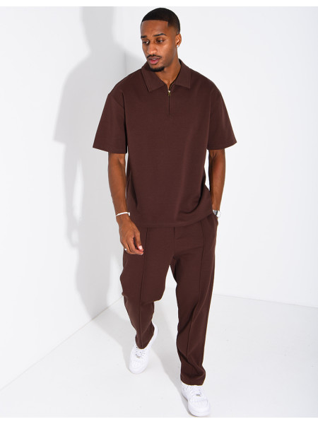 Oversized zippered polo set with matching pants