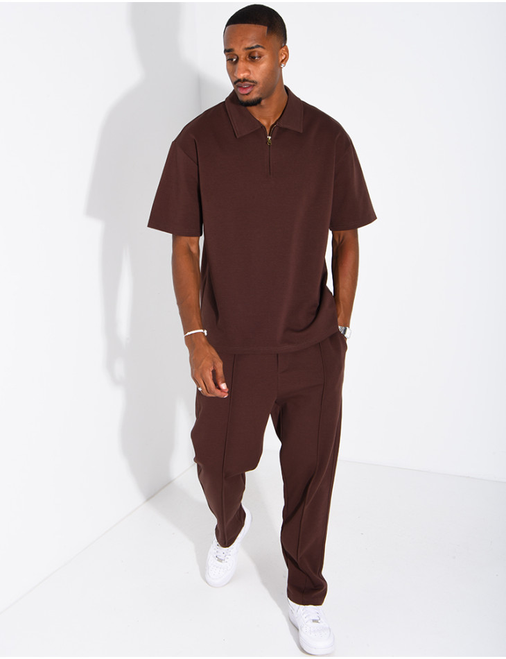 Oversized zippered polo set with matching pants