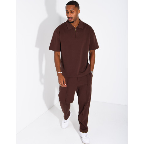 Oversized zippered polo set with matching pants