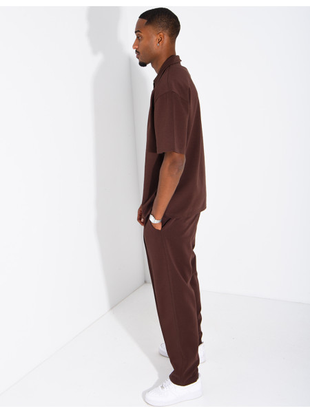 Oversized zippered polo set with matching pants