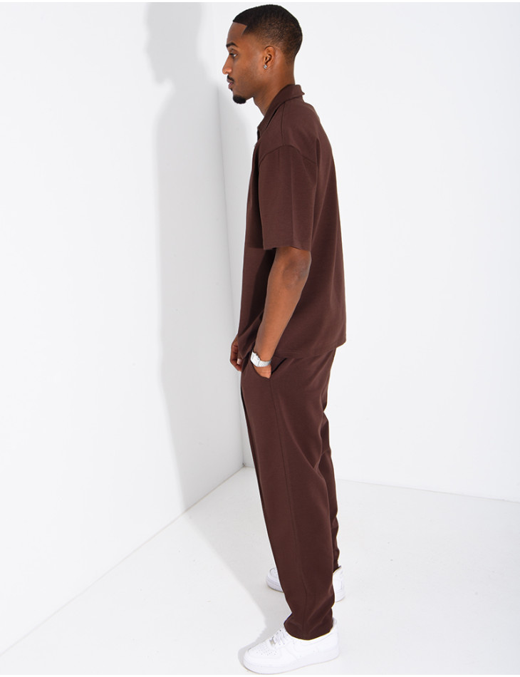 Oversized zippered polo set with matching pants