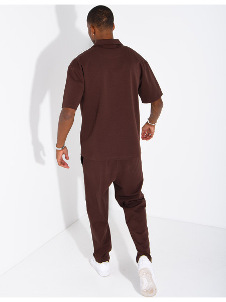 Oversized zippered polo set with matching pants