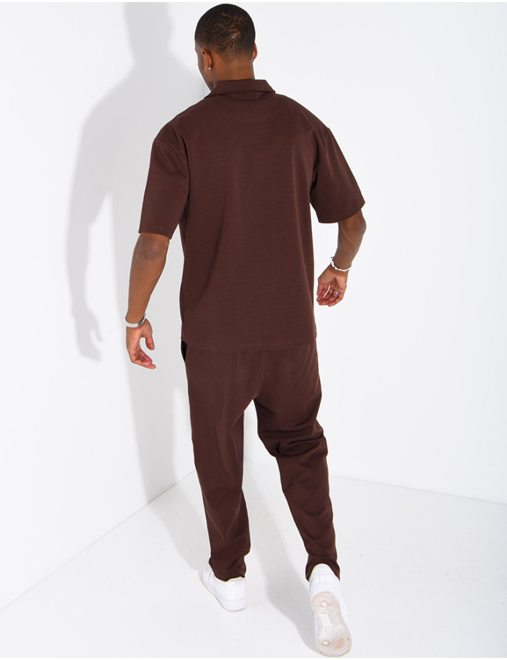 Oversized zippered polo set with matching pants
