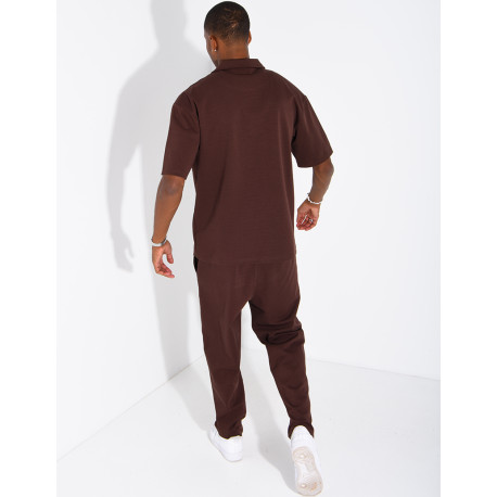 Oversized zippered polo set with matching pants
