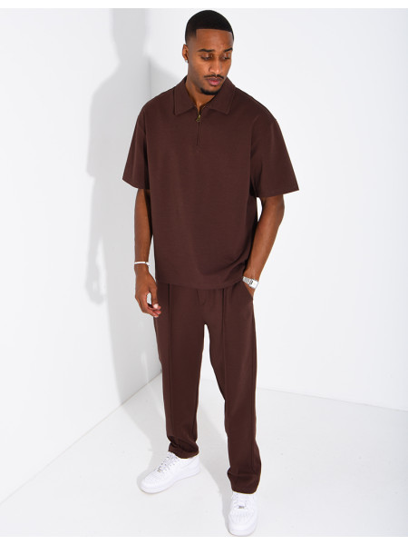 Oversized zippered polo set with matching pants