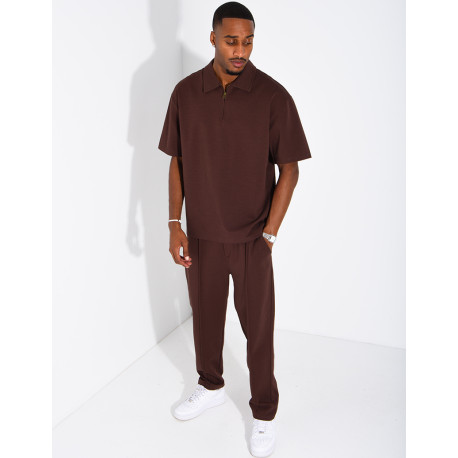 Oversized zippered polo set with matching pants