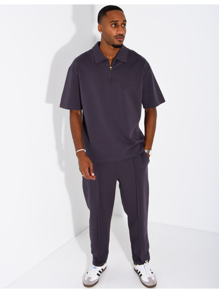 Ensemble polo zippé oversize et pantalon assorti