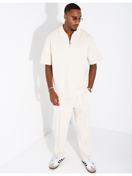 Oversized zippered polo set with matching pants