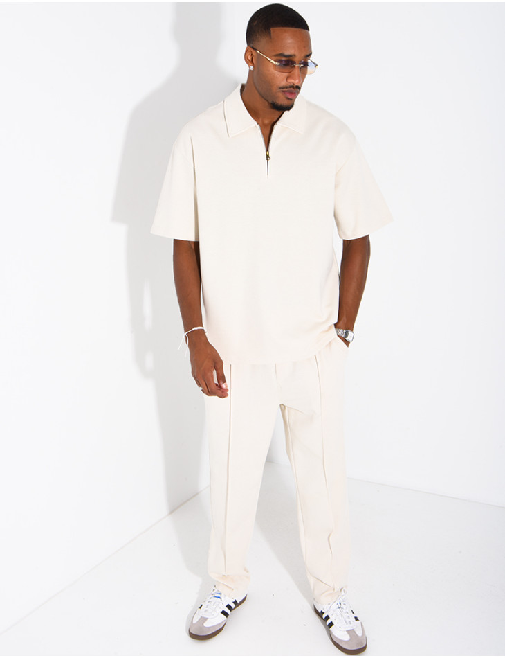 Oversized zippered polo set with matching pants