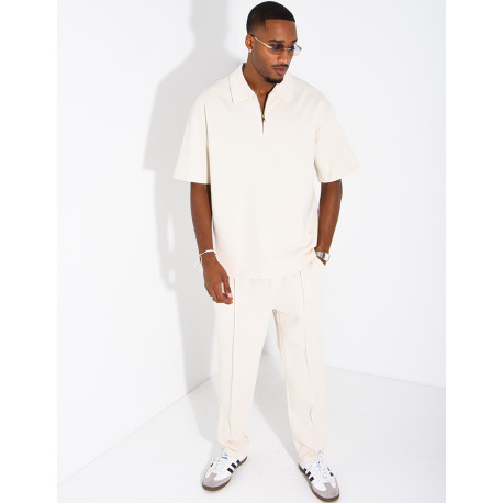 Oversized zippered polo set with matching pants