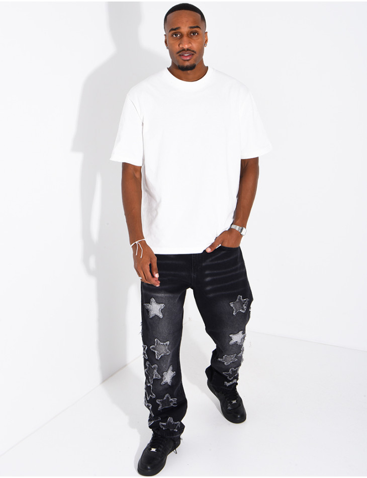 Men's regular-fit jeans with embroidered stars