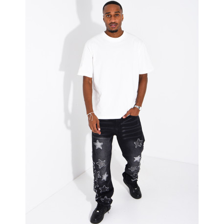 Men's regular-fit jeans with embroidered stars