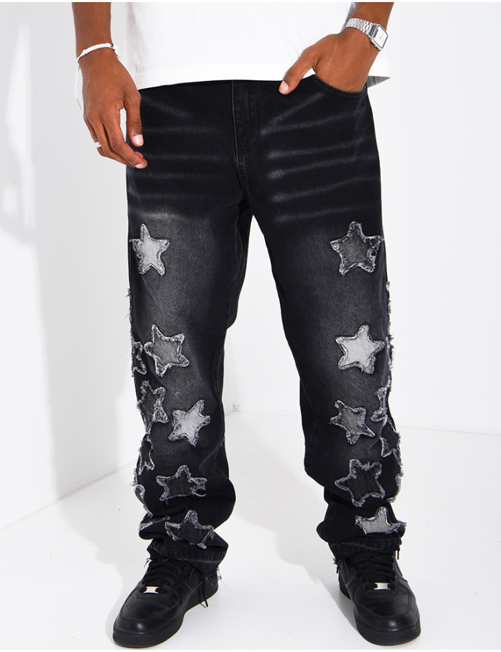 Men's regular-fit jeans with embroidered stars