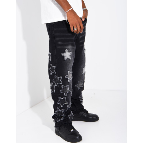 Men's regular-fit jeans with embroidered stars